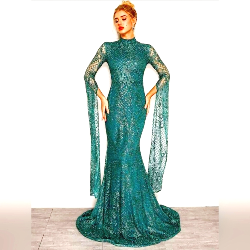 Glitter Detailed Prom Dress